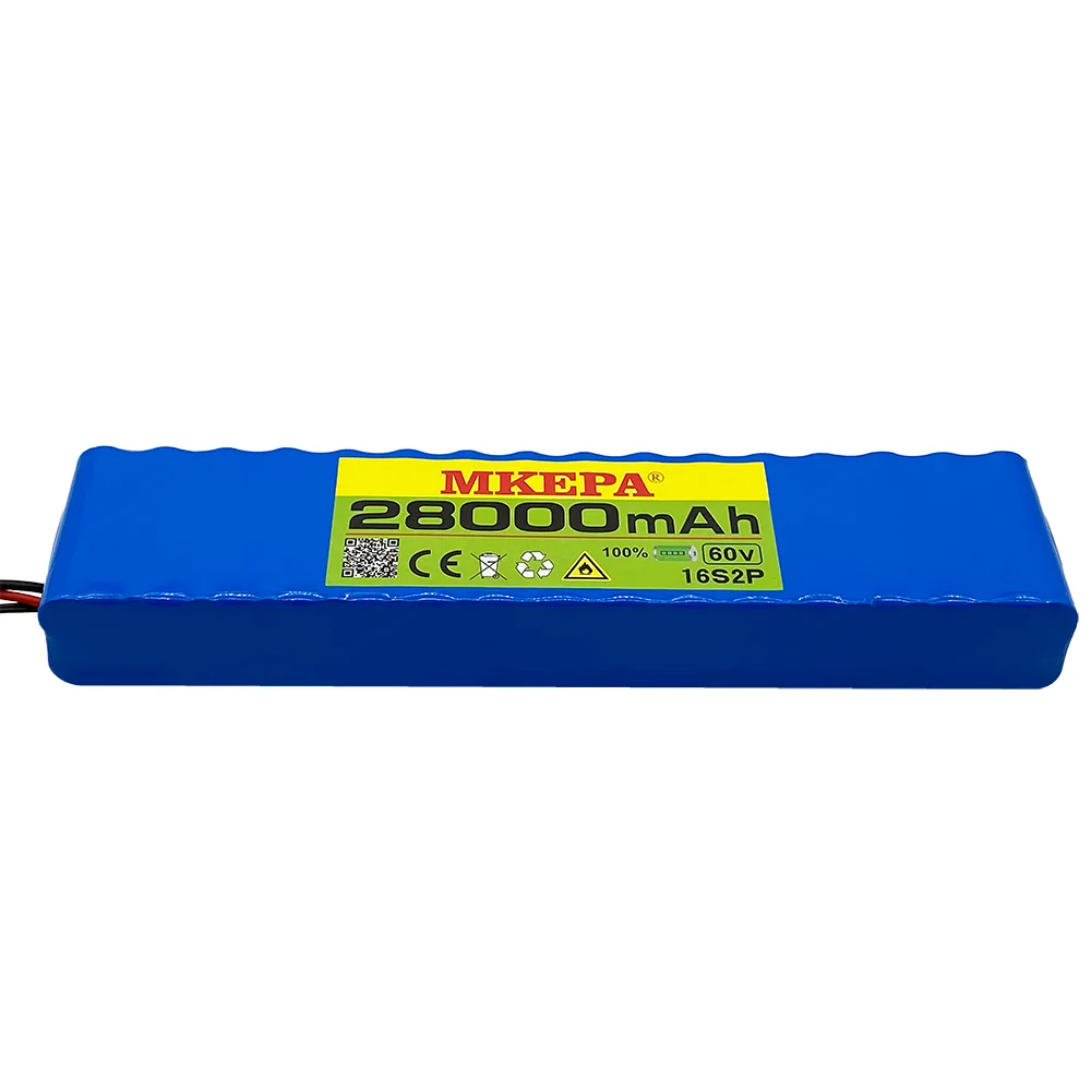 60V16S2P 28Ah 18650 Li-ion Battery Pack 67.2V 28000mAh Ebike Electric bicycle Scooter with BMS 1000Watt XT60 plug + Charger