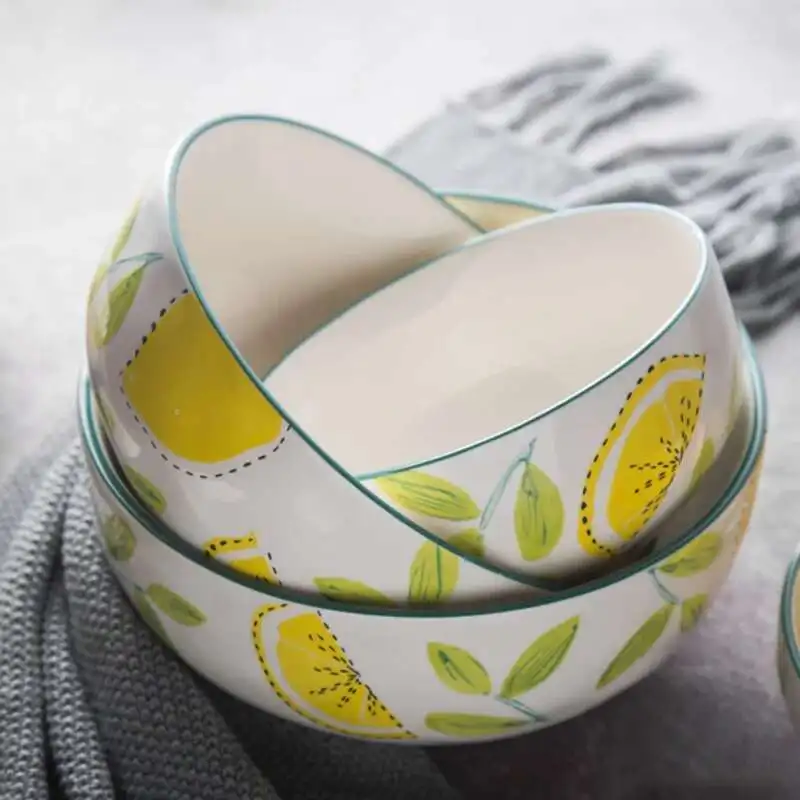 

Lemon Ceramic Rice Bowl Tableware Dinner Soup Noodles Bowl Fruit Salad Dish Dinnerware