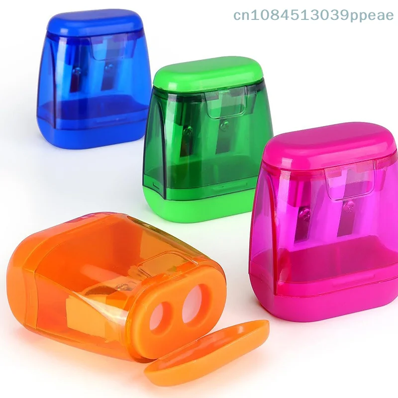 4 قطعة/المجموعة/مجموعة مبراة أقلام رصاص ذات فتحة مزدوجة مع غطاء وحاوية نجارة مجموعة مبراة يدوية محمولة لأقلام الرصاص الملونة #3