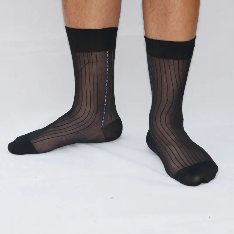 5 Pairs Large Men's Polyamide Sheer Socks Long Fashion Jacquard Summer Thin Breathable Mid-Calf Silk Socks Man Gift High Quality