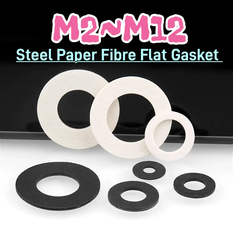 M2 M2.5 M3 M3.5 M4 M5 M6 M8 M10 M12 White/Black Steel Paper Fibre Flat Gasket Round Seal Washers Insulated Wear-Resistant Washer
