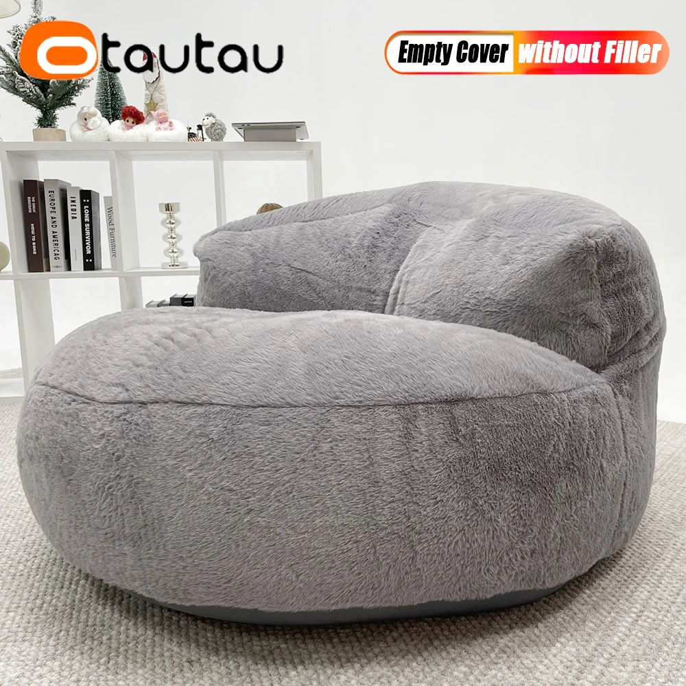 OTAUTAU 3.3ft Faux Fur Bean Bag Cover Without Filler Floor Seat Beanbag Pouf Chair Lounger Ottoman Salon Couch SF300