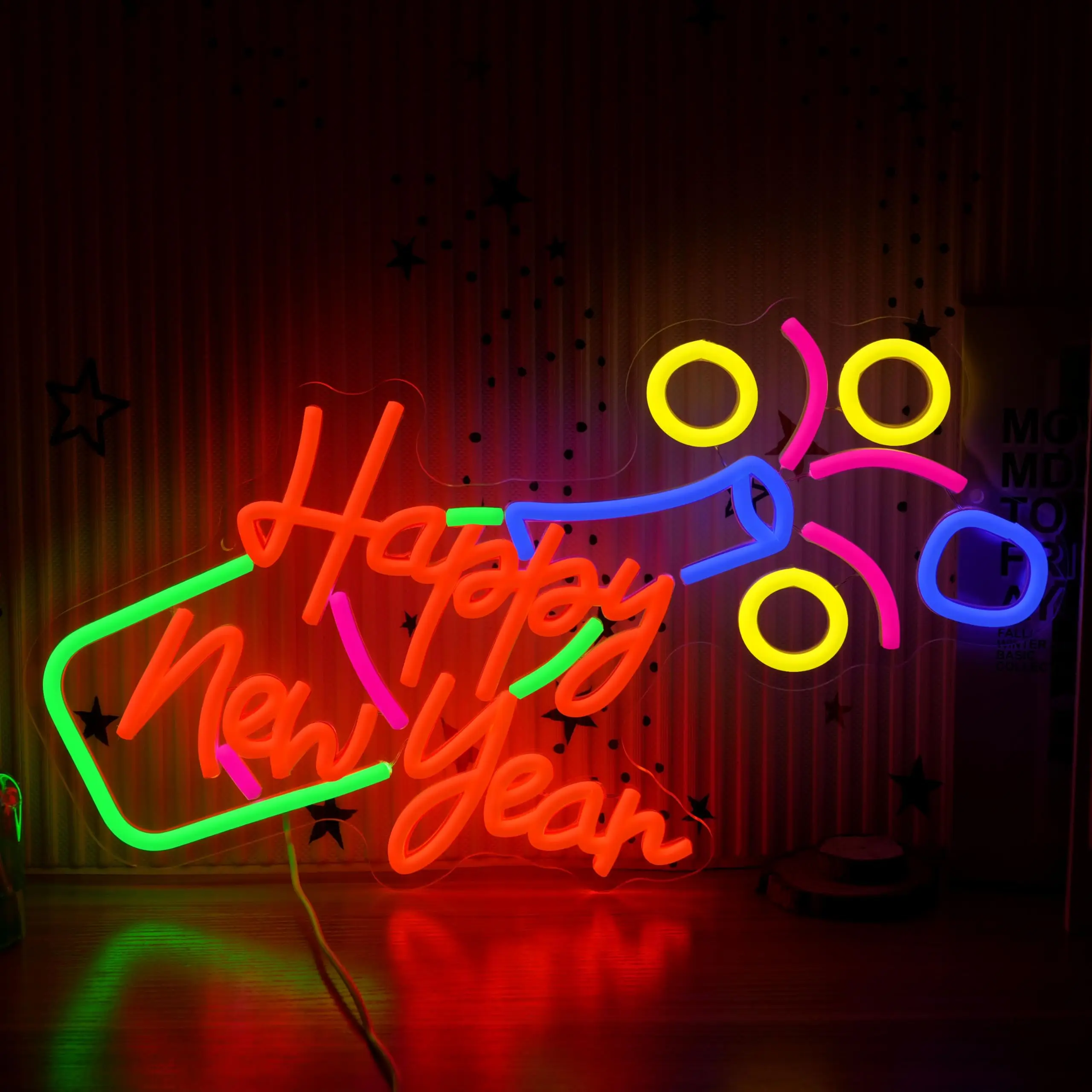 Gelukkig Nieuwjaar Neon Sign Dimbare Fles LED USB Light Up voor Wall Decor voor Oudejaarsavond Party Christmas Home Bar Decor