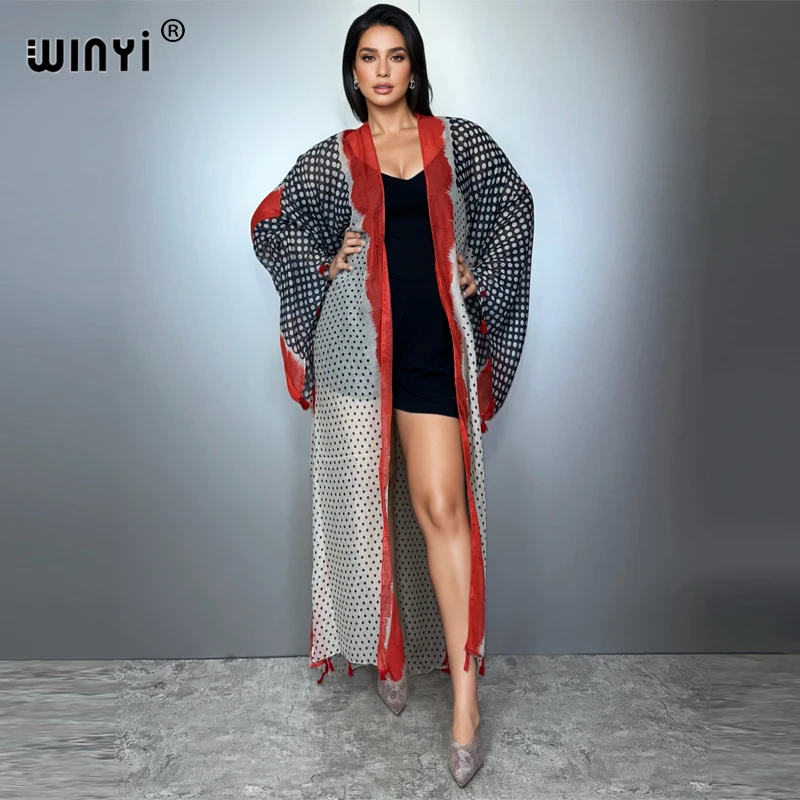 

WINYI Африканское модное кимоно, длинные платья, роскошное прикрытие, пляжный кардиган, Абая, мусульманское женское пальто, кафтан в стиле бохо, пляжная одежда, кафтан