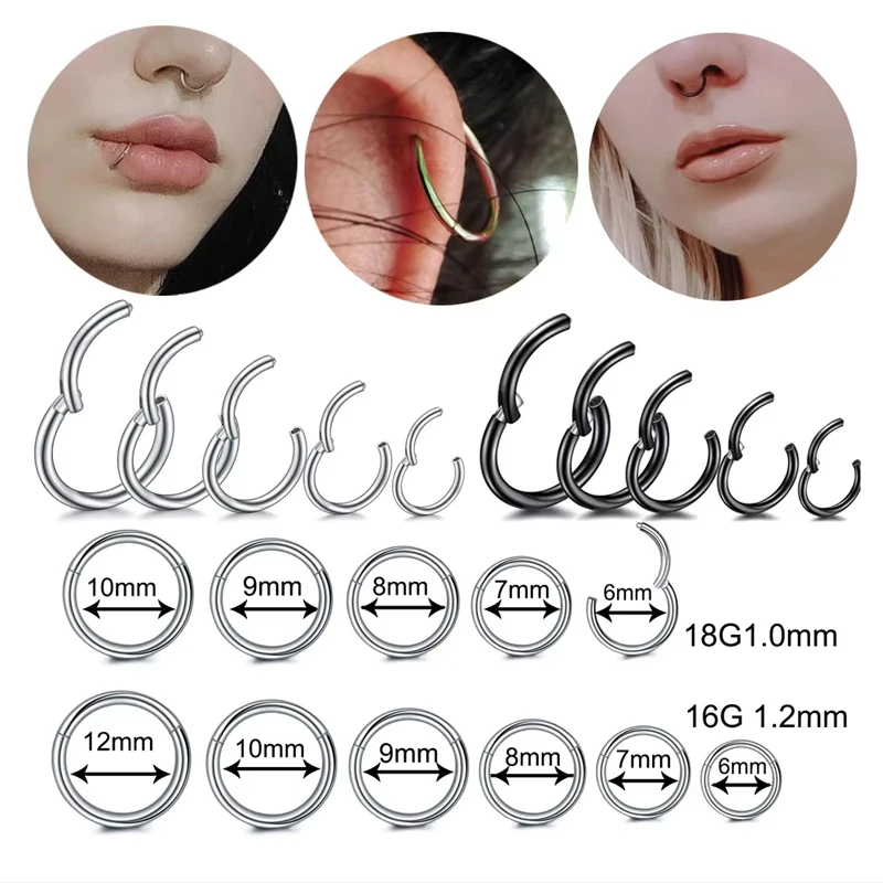 1/10Pc Stainless Steel Nose Ring CZ 16G Hinged Septum Clicker Segment Ear Tragus Cartilage Daith Lip Nose Body Piercing Jewelry image 4