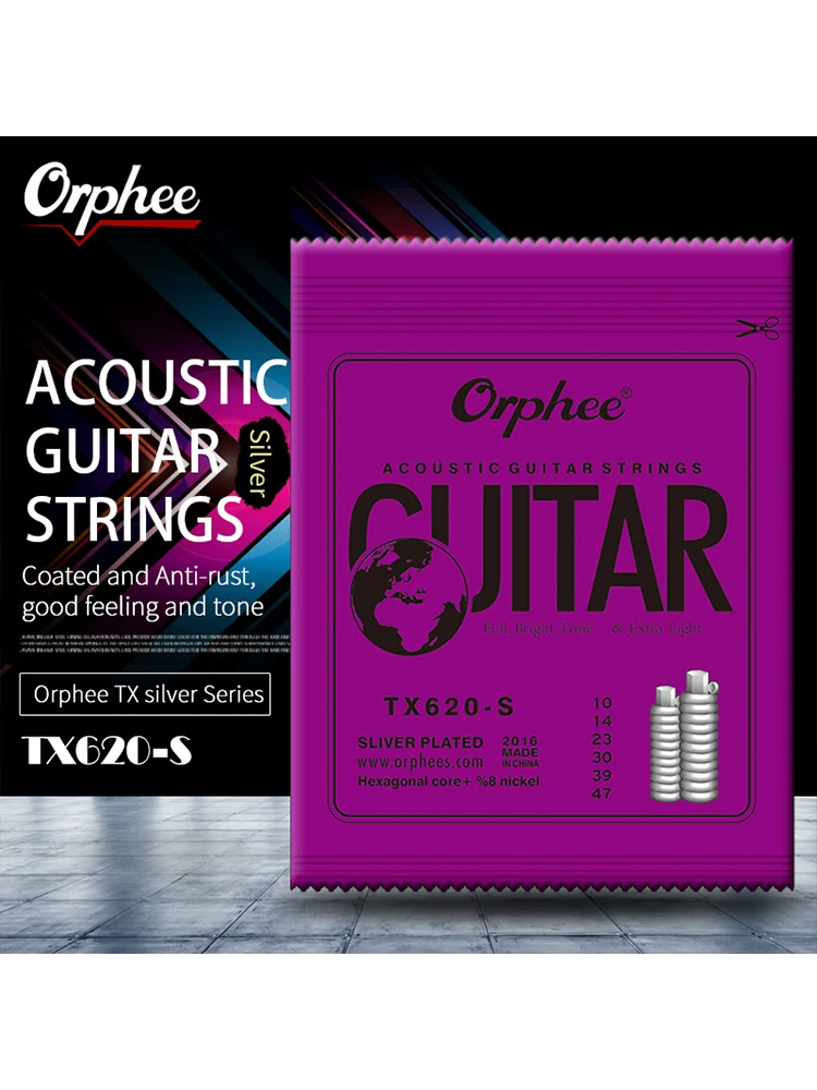 Orphee TX620-S Akoestische Gitaarsnaren Medium Carbon Staal Zeshoekige Kern Verzilverde Kronkelende Folk Gitaarpartijen & Accessoires