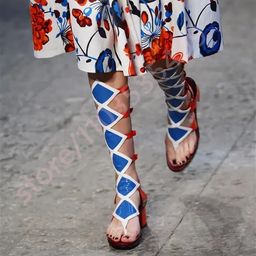 Sexy Ladies Clip-Toe Catwalk Boots 2025 Summer New Ins Style Belt Buckle Roman Sandals Street Fashion Party Beach Calf Boots