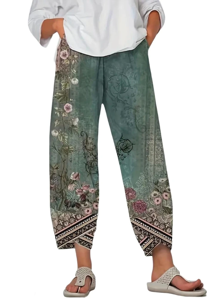 

Women's Harem Pants Summer Women's Lantern Pants Retro 3D Flower Pattern Daily Casual Large-sized Women's Wide Leg Pants