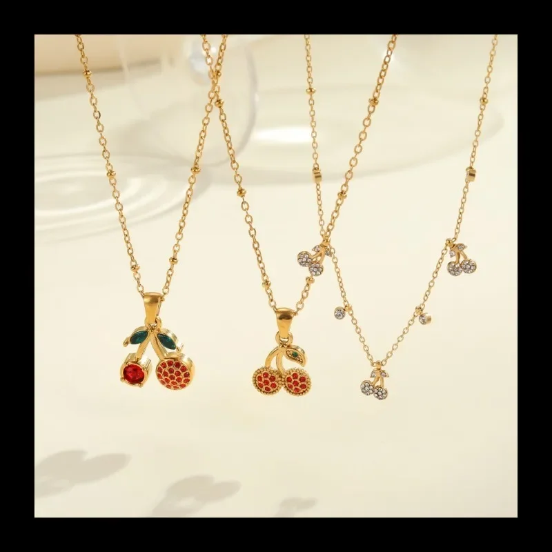 Ins الاتجاه الماس الكرز قلادة الفولاذ المقاوم للصدأ قلادة تصميم الحلو سلسلة الترقوة البند المجوهرات بالجملة #2