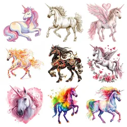 Cartoon Pink Unicorn Patches On Clothes Animal Horse Iron On Patches Heat Transfer Vinyl Patch Applique For Clothes Girl Parches