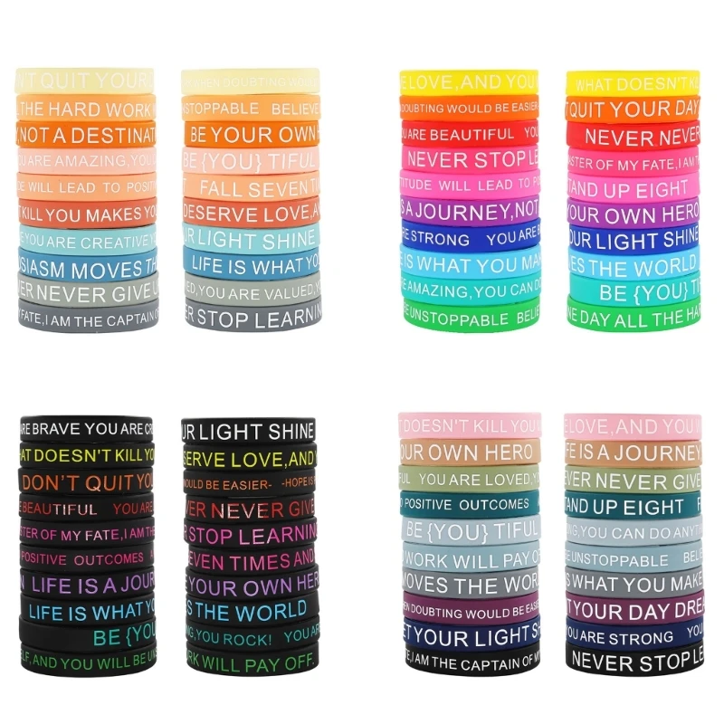 20Pcs Silicones Encouragement Bracelets with Inspirational Messages Fashionable Colored Wristbands for Self Motivation