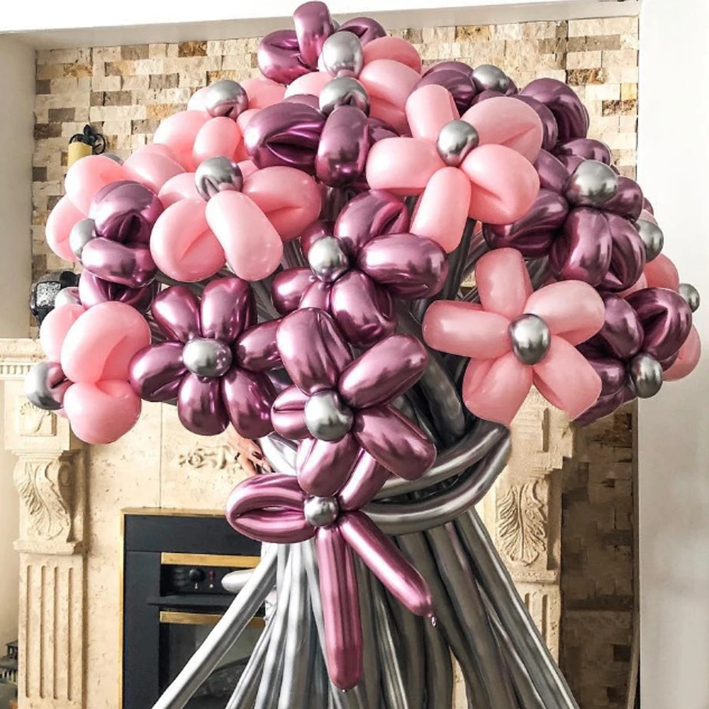 10/20/30 Stück lange Metallballons Metallic Silber Blau Lila Grün Chrom Roségold Langer Ballon für Geburtstag Babyparty Dekor – Detail 5