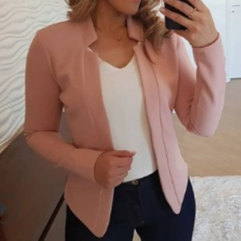 Blazer fino de manga comprida feminino, blazers casuais para senhoras, cardigã curto, terno monocromático, casacos femininos, nova moda, outono e primavera, 2024