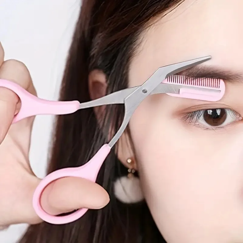 3-Piece Eyebrow Trimmer Set, Precise Curved Razor And Scissors With Comb, Professional Grooming Tool For Women Eyebrow Trimmer