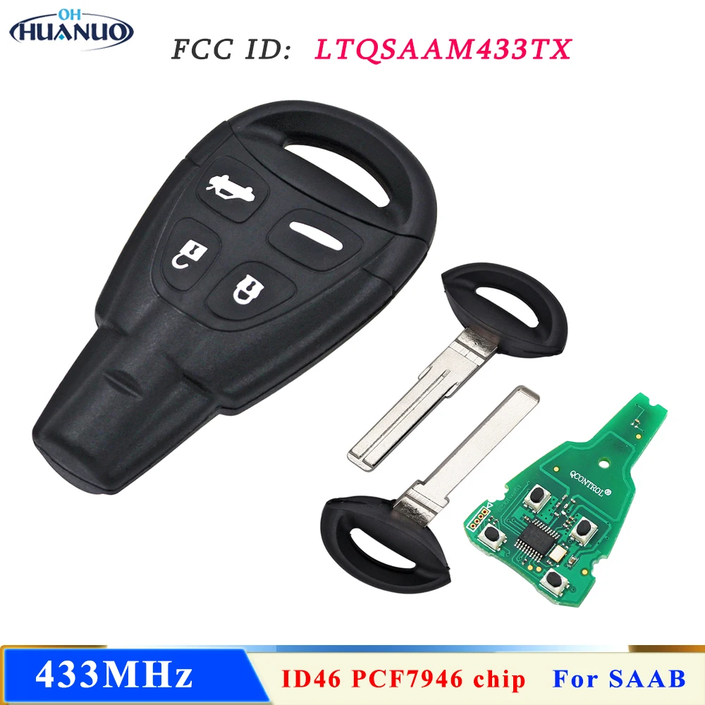 Ecusells 4 Buttons Smart Car Remote Key Fob 433Mhz ID46 Chip for SAAB 93 95 9-3 9-5 WF LTQSAAM433TX