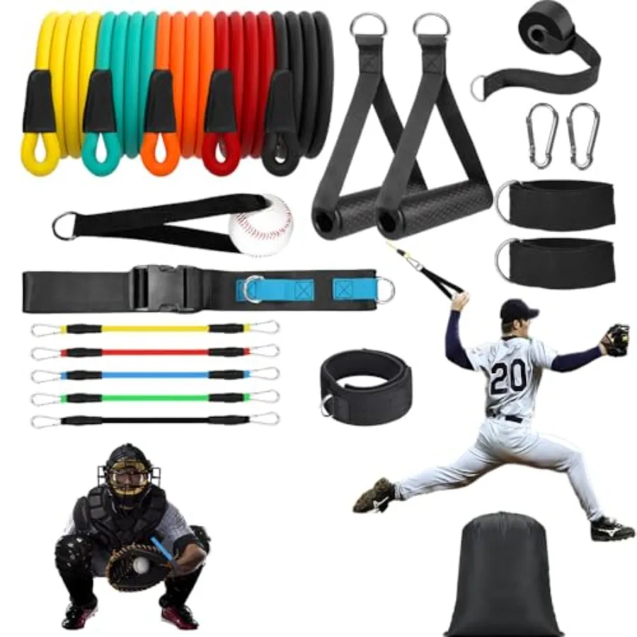 

Complete Baseball Resistance Training and Catcher Aid Bundle Boost Pitching Speed Arm Strength Throwing Accuracy Catching Mecha