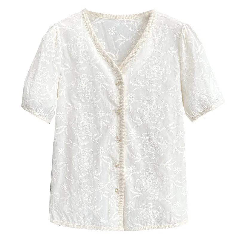 

100 кг летние женские блузки больших размеров, новая ретро-китайская стильная жаккардовая хлопковая рубашка с короткими рукавами, элегантная