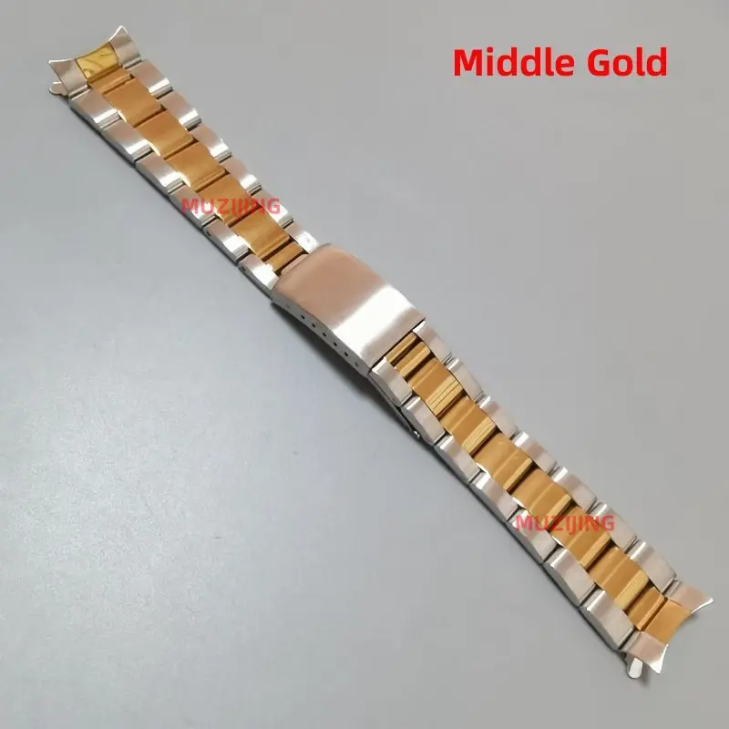 Silver Gold 18mm 19mm 20mm 316L Stainless Steel Vintage Curved End Oyster Watch Bands Straps Fit for RLX 1501 5500 16033 16013