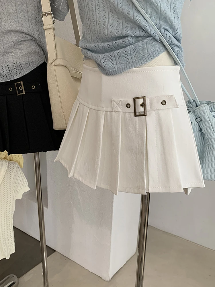 Hot Girls High Waisted Pleated Skirt for Women Summer Casual Anti Glare A-Line Short Skirts 2026 New Versatile White Mini Skirt