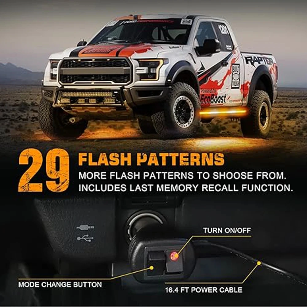 New 2PC Car Pedal 60 70 Inch 720 LED Emergency Strobe Side Step Light Strip With Amber White Flashing Warning Lights 12V For SUV