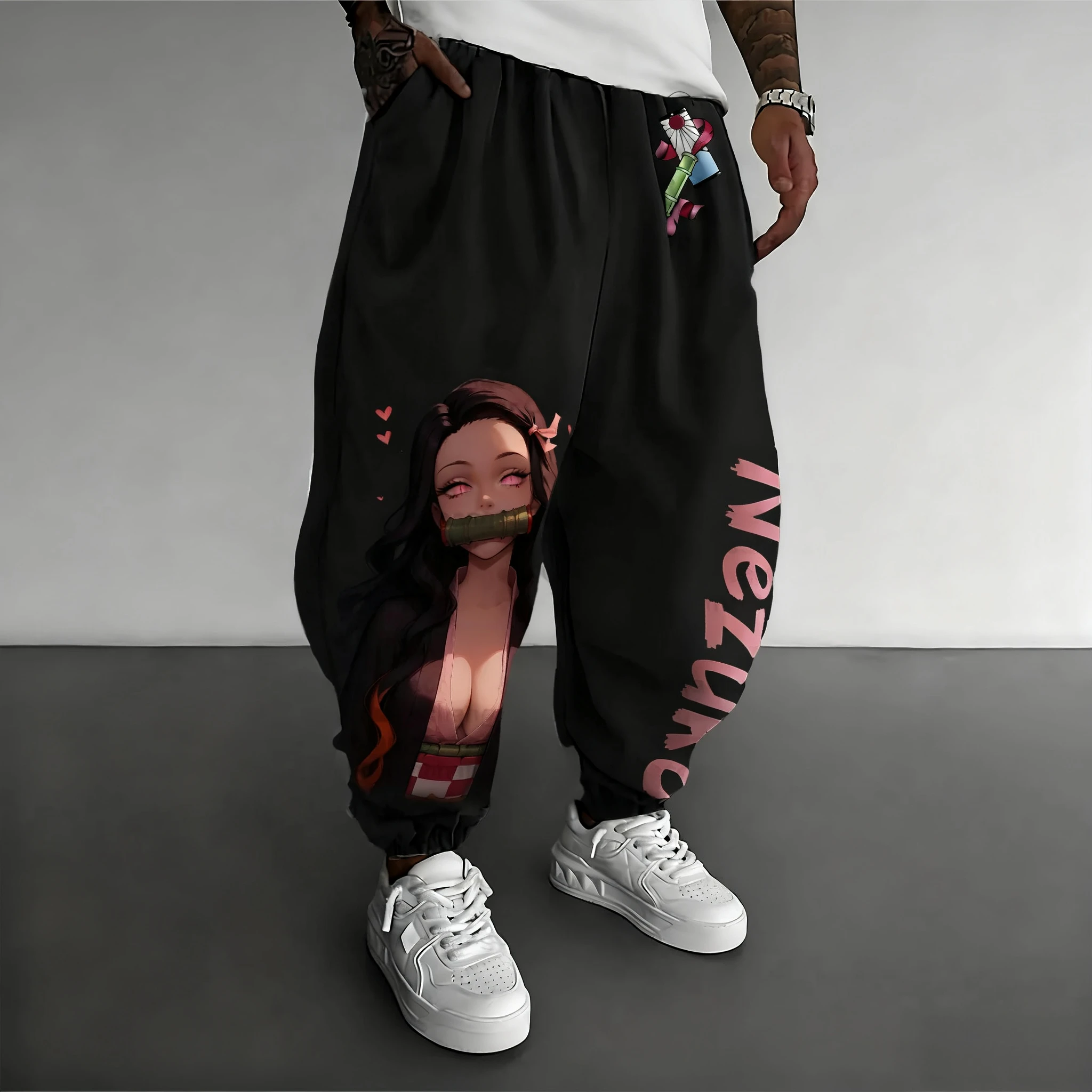 Demon Slayer Co Branded Sweetpants Herfst/Winter 2025, Nieuwe Nezuko Anime Gedrukt Amerikaanse Trend Veelzijdige Losse Casual Sportbroek