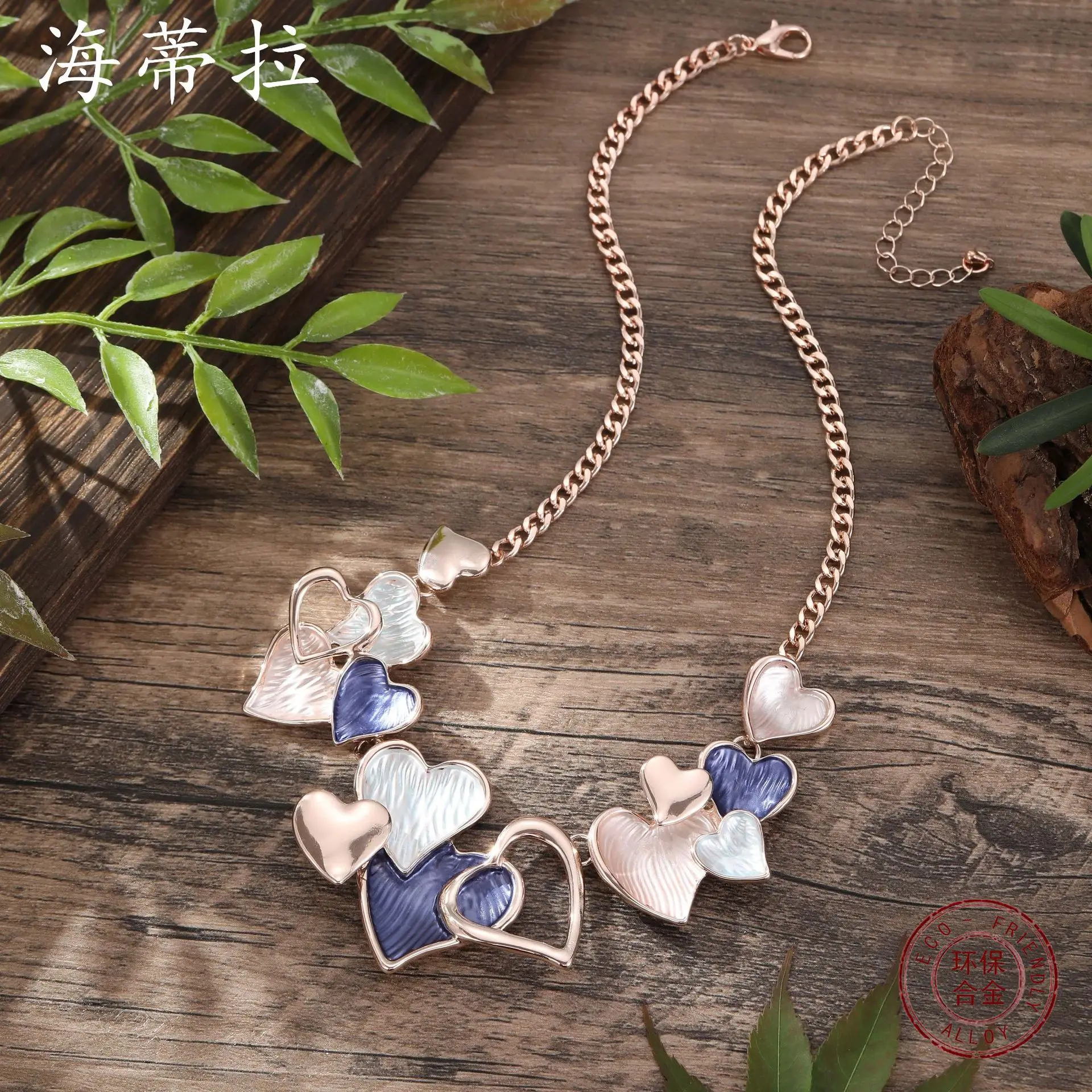 hot-selling color painting oil hollow love necklace, fashionable versatile heart-shaped women's banquet high-end ne