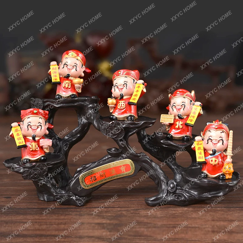 Q Version Five-Way God of Wealth Decoration with Display Rack Store Housewarming Gift Home Hallway Decorations