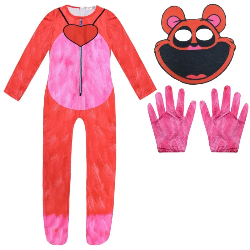 Smiling Critters Cosplay Costume Aminal purple cat Catnap Elephant Bear Bodysuit Jumpsuit Mask Boys Girls Halloween Costume