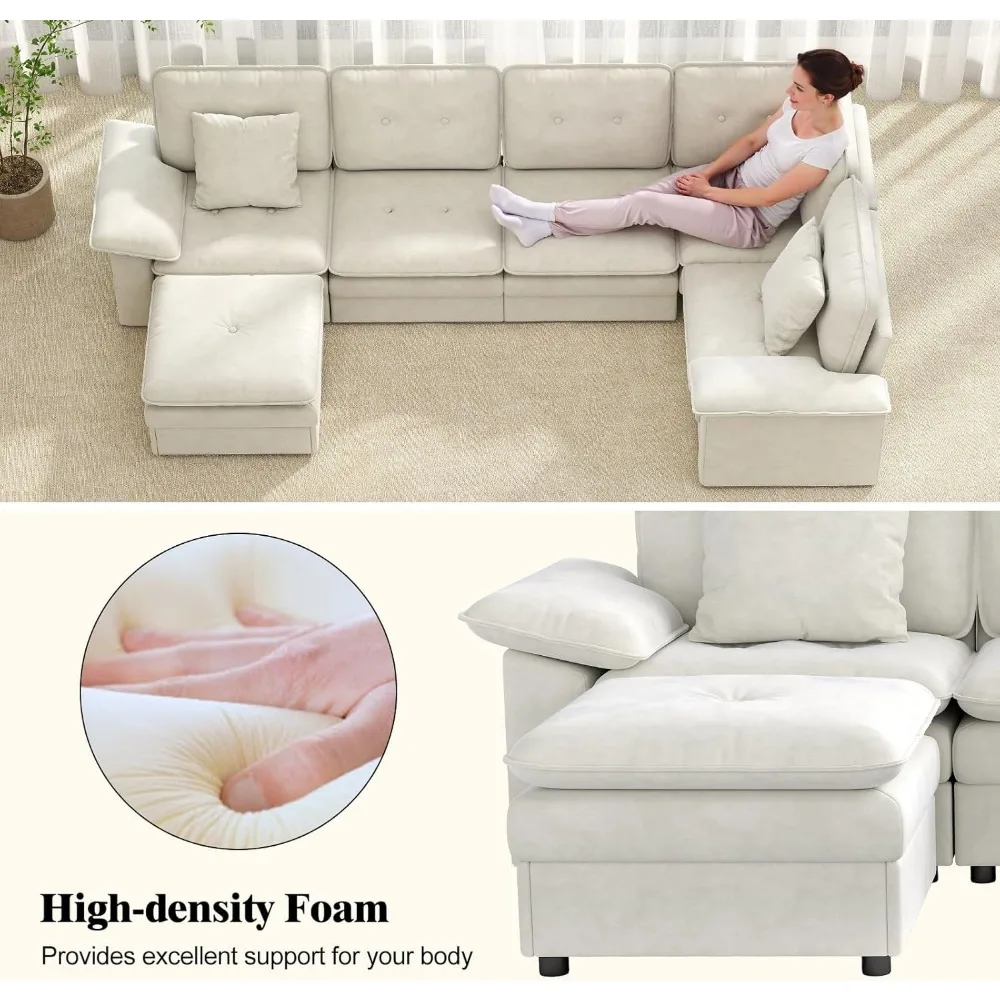 6-местный L-образный секционный диван с пеной с эффектом памяти высокой плотности для удобной гостиной, роскошные сидения большого размера