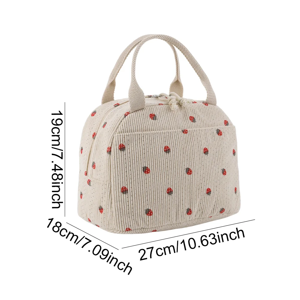 Cute Corduroy Lunch Bag for Women Reusable Insulated Lunch Box Large Capacity Reusable Insulated Cooler for Work Picnic Travel