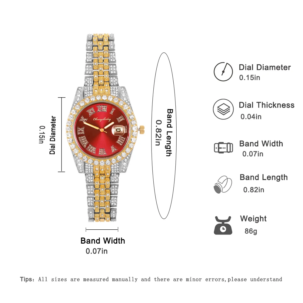 Iced Out red Color Watch Women\'s Luxury Rhinestone Cuban Chain Bracelet Watches Fashion Wrist Watch Hip Hop Jewelry new Men Gift