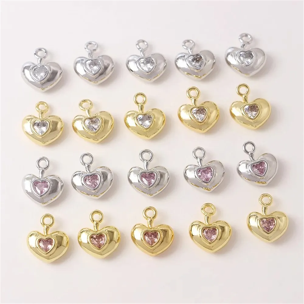 

Copper Plated 18k Gold-plated Mini Zircon Heart Heart Pendant Diy Bracelet, Necklace, Earrings and Accessories