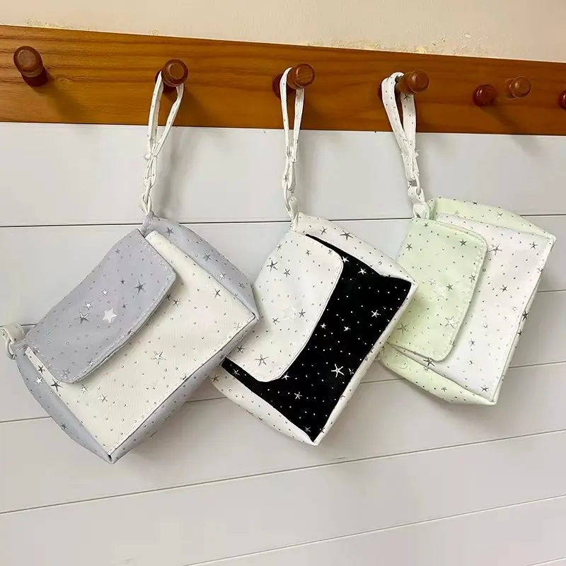 Star Polka Dot Three-Layer Large Capacity Handheld Makeup Bag Camera Storage Pouch Desktop Organizer Compact Travel Cosmetic Bag