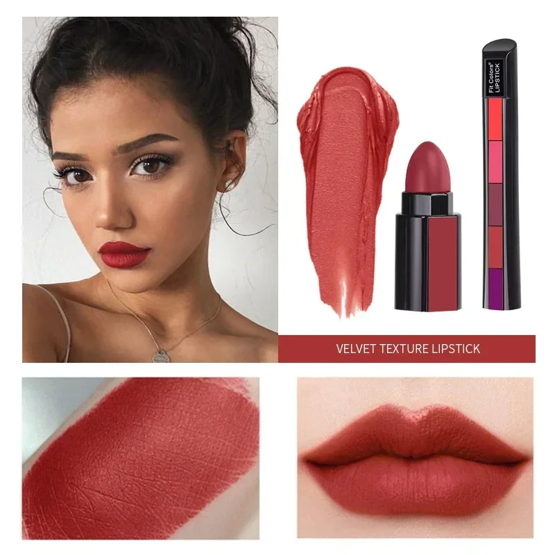 Lipstick Set Lip Gloss 5 Colors In 1 Matte Velvet Lipsticks Pen Kit Lipliner Waterproof Lasting Not Fading Lips Makeup Cosmetics