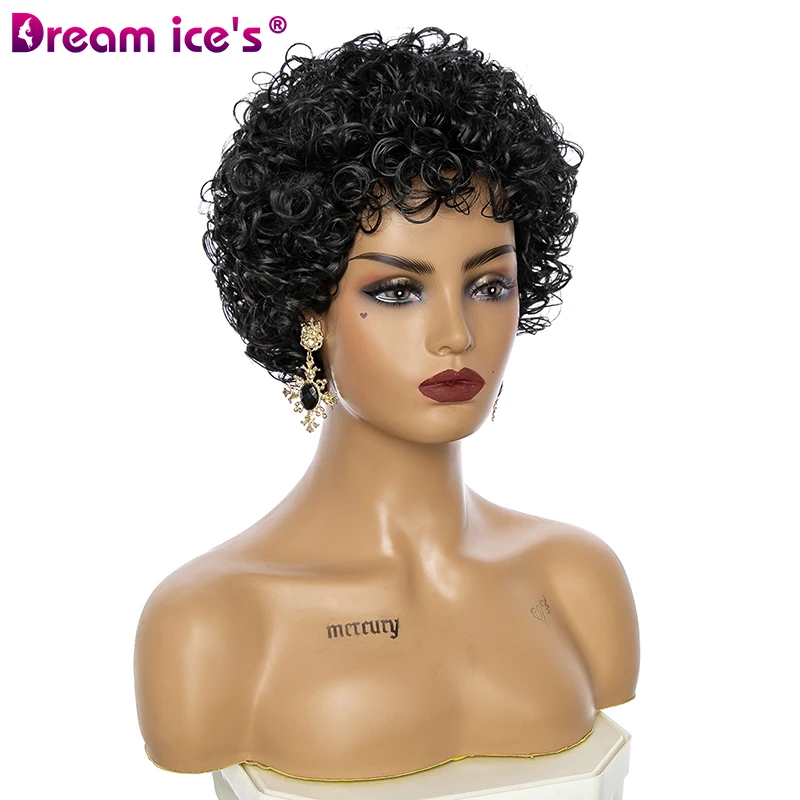 Short Black Natural Wavy Hair For Women Synthetic Wig With Bangs Pixie Cut Curly Hair Heat Resistant Fiber Layered Daily Use Wig