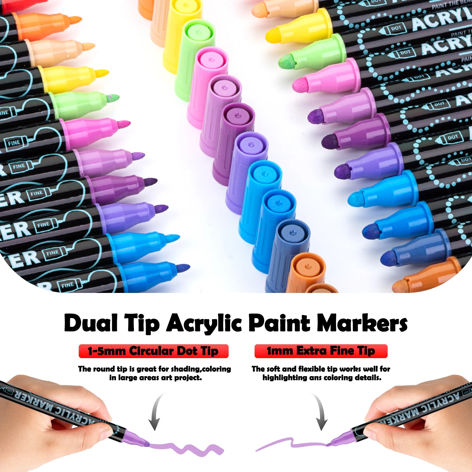 12/24/36/60/72 Colors Dual-Tip Waterproof Acrylic Markers Kid Art Painting Pens Children DIY Drawing Stationery School Supplies