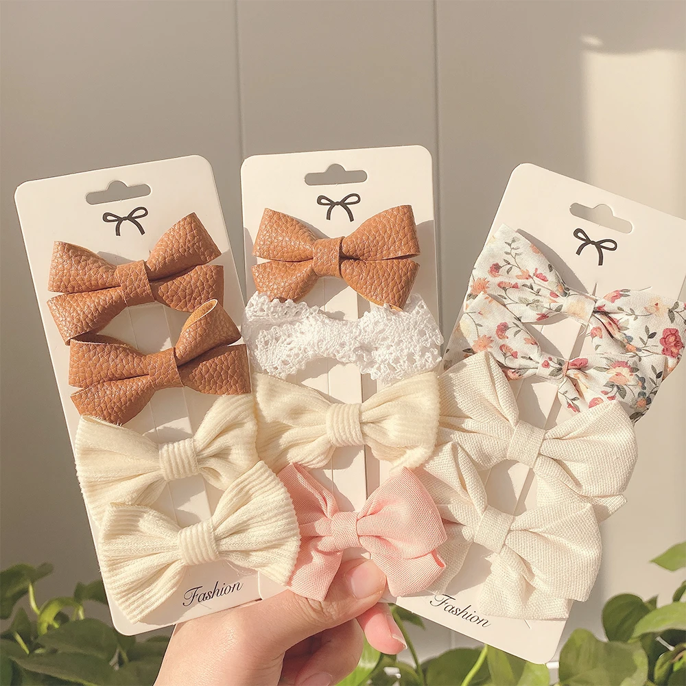 4PCS/SET New Girls Leopard Hairpins Kids Sweet Hair Clips Barrettes Lovely Hair Bows Children Cute Kids Hair Accessories