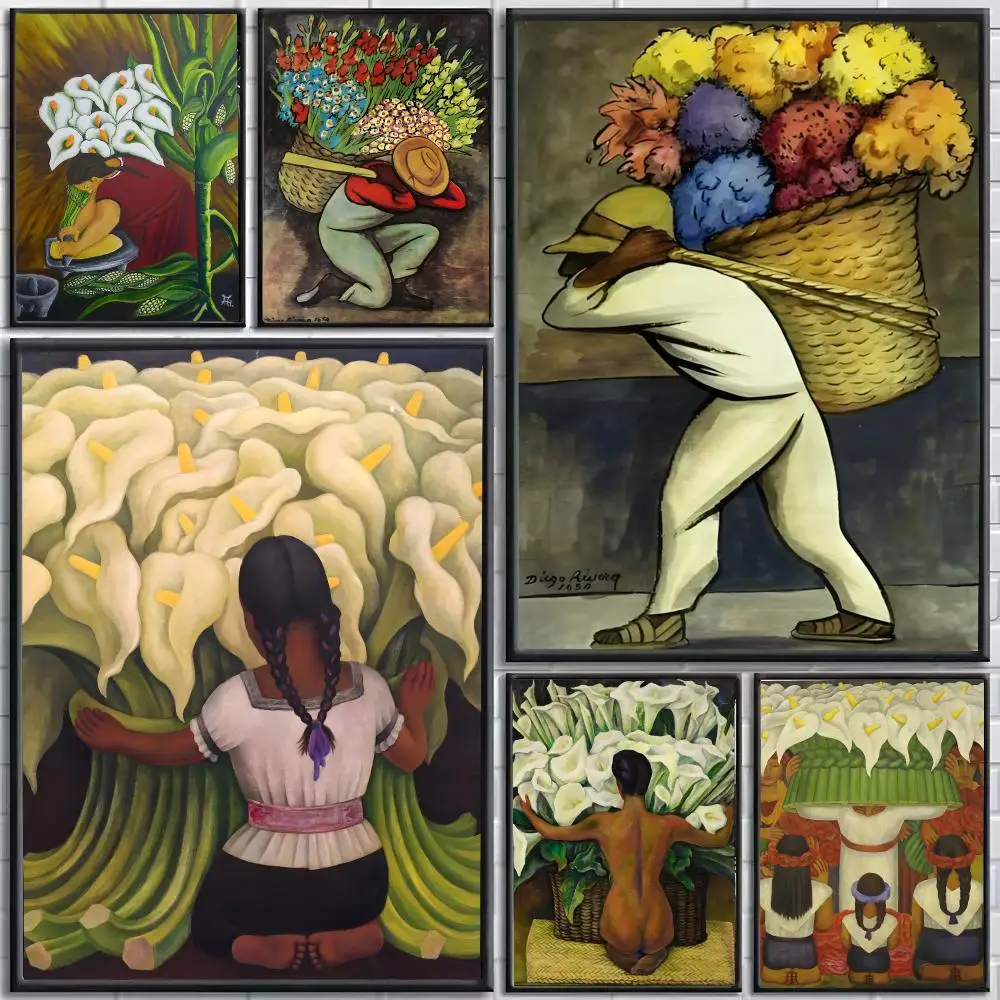 Art Diego Rivera Art Poster Self-Adhesive HD Mural Wall Decals, Living Room Bedroom Home Decor Gift