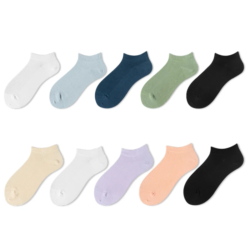 5 Pairs of Mesh Boat Socks Spring and Summer Long-staple Cotton Women's Short Socks Comfortable Sports Silk Men's Socks