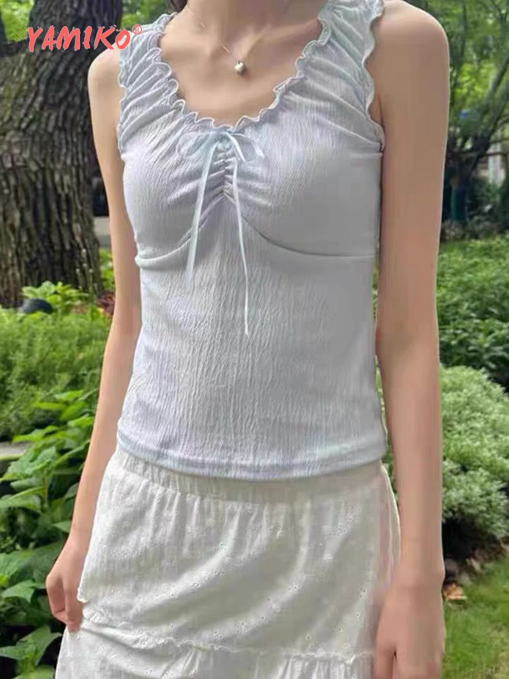 

Ruffles Ruched Camisole Women Summer 2000s Y2K Clothes V Neck Sexy Tank Top Camis Girls Youthful Trending Crop Tops 2024