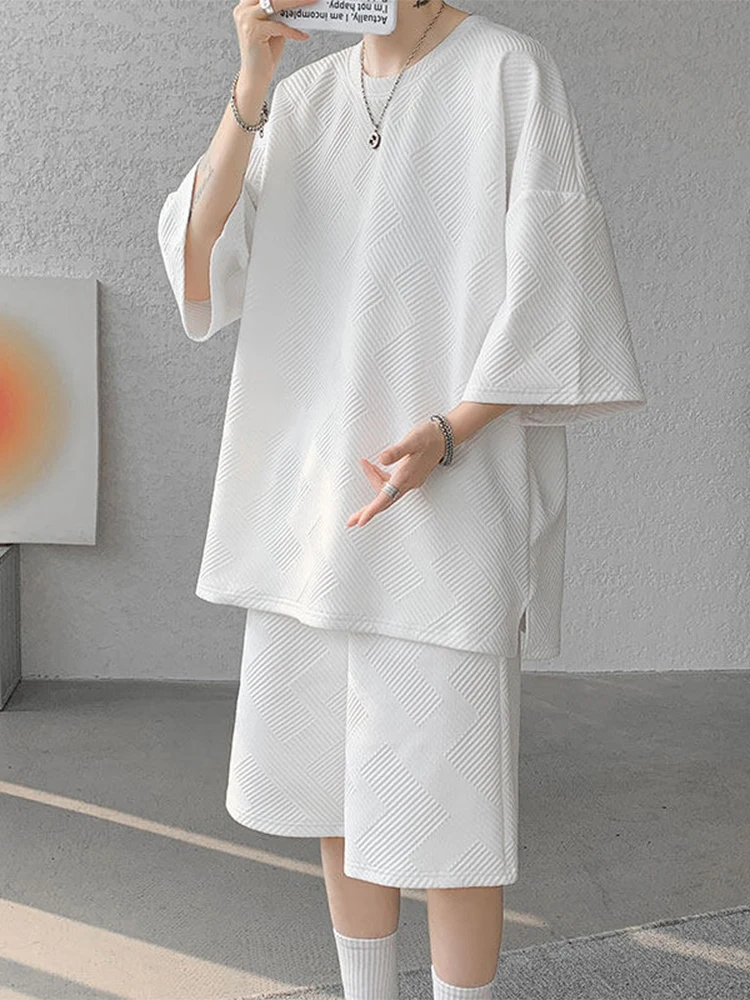 

Летний мужской спортивный костюм из полиэстера: футболка и шорты, свободный крой, большие размеры, тонкий, прохладный, повседневный стиль