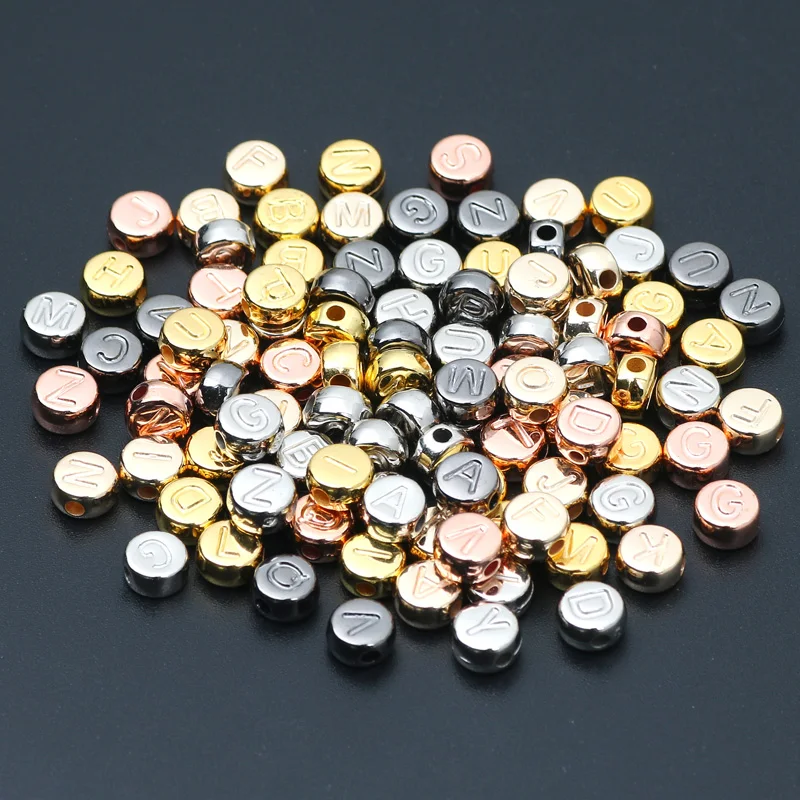 100 Uds. Cuentas de letras chapadas en oro y plata, cuentas espaciadoras acrílicas planas y redondas del alfabeto para hacer pulseras, accesorios de joyería Diy