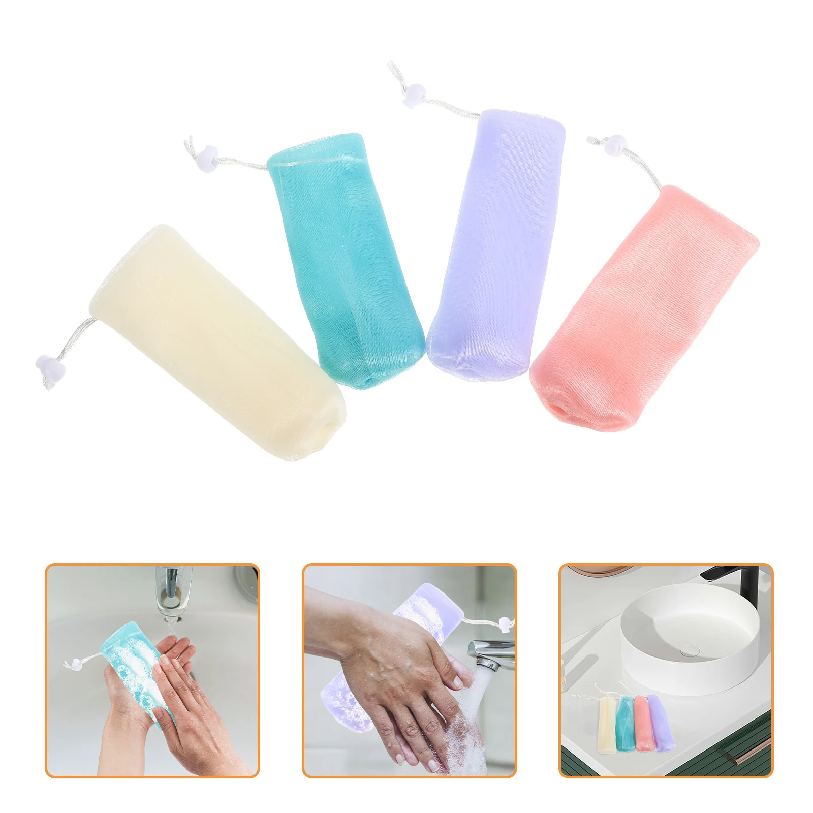 

8Pcs Durable Mesh Soap Pouch Hanging Design Enhanced Cleansing Power Rich Foam Generation Facial Handmade Soap