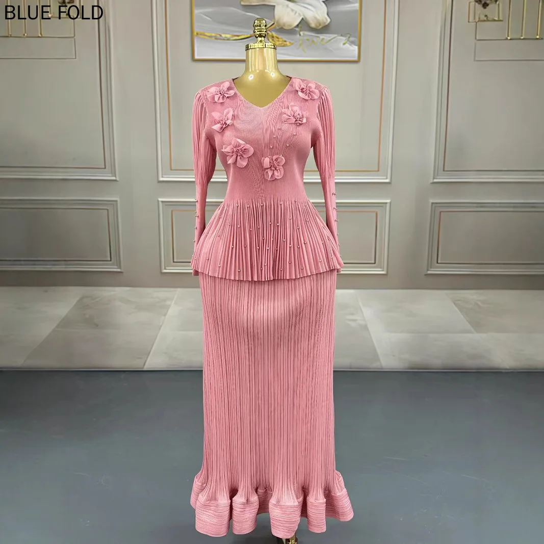 

MIYAKE PLEATS Комплект юбки Европейский и американский женский модный костюм больших размеров Высококачественная плиссированная облегающая юбка из бисера Два комплекта