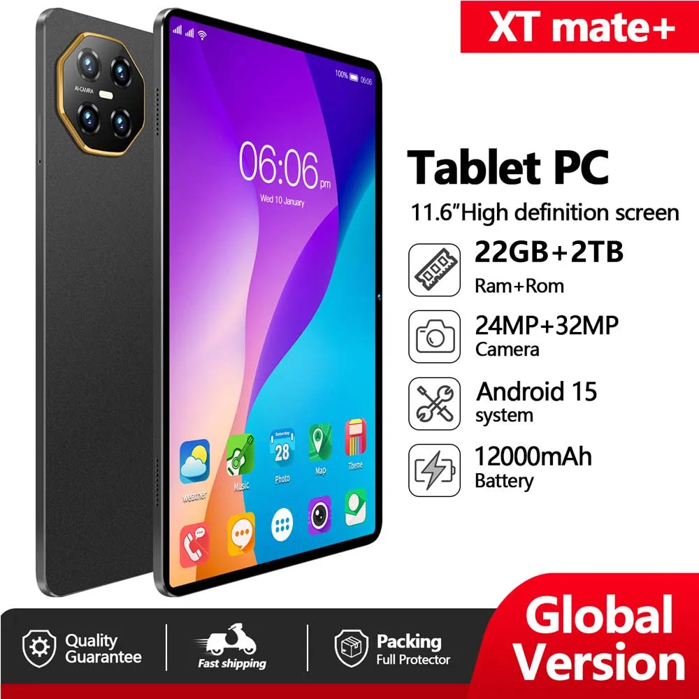

Глобальная версия 2025 XT mate+ Tablet Tab Оригинальные планшеты Android 15 11,6 дюйма 22 ГБ + 2 ТБ 12000 мАч 5G Dual SIM WiFi GPS Детский планшетный ПК
