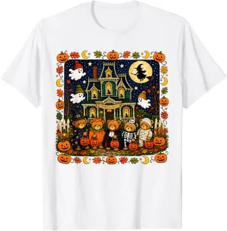 Lustiges Bären-T-Shirt mit Geisterhaus-Grafik, Y2k Horror Mummy Ghost Trick-or-Treat, It's A Scream Dare You Visit Halloween-Kostüm – Detail 18