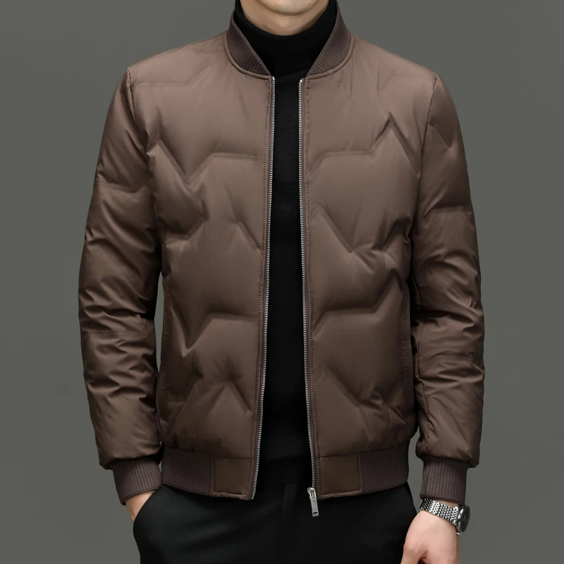 الفاخرة الرجال أسفل سترة الراحة الأعمال عارضة سميكة الدافئة سترة معطف البيسبول طوق سليم صالح خفيفة الوزن الشتاء مبطن السترات