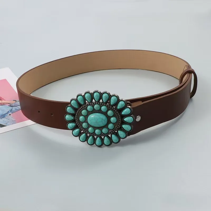 قطعة واحدة من سلسلة الخصر المرصعة على الطراز العرقي، حزام بإبزيم منحوت على طراز القبيلة الهندية الأكثر مبيعًا للنساء، حزام بإبزيم من البولي يوريثان القديم