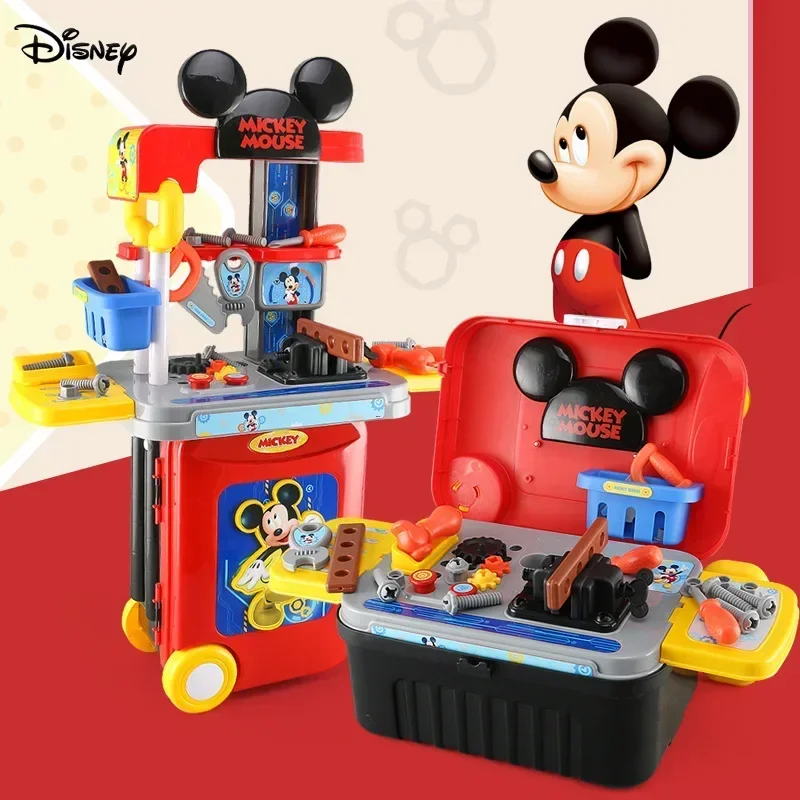 Disney 3 in1 Mickey Mouse trolley case Children's Toolbox Toy Set boy kids tools play house set kids toys for boy birthday gift