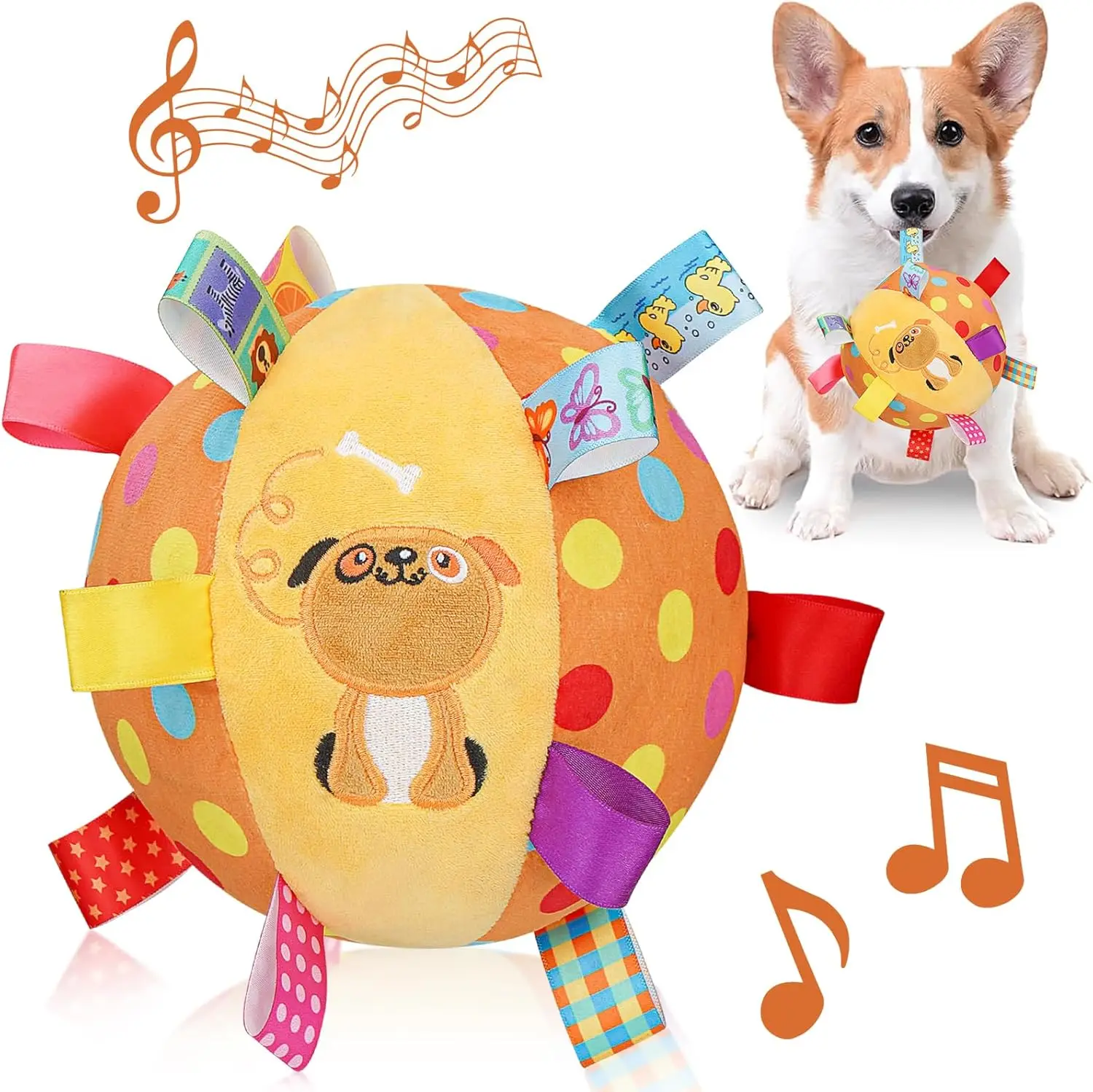 

6-Inch Soft Stuffed Ball with Cotton Material and Bell Built-in, Pet Interactive Fetch Toy for Small to Large Dog